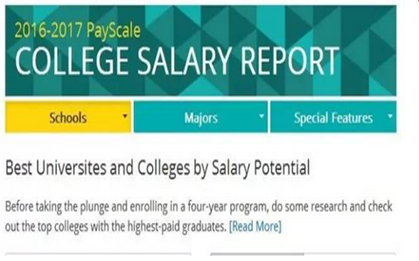 抢先看！最新发布PayScale2016-2017美国大学毕业生