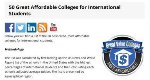 国际生，看看全美性价比最高的大学吧！